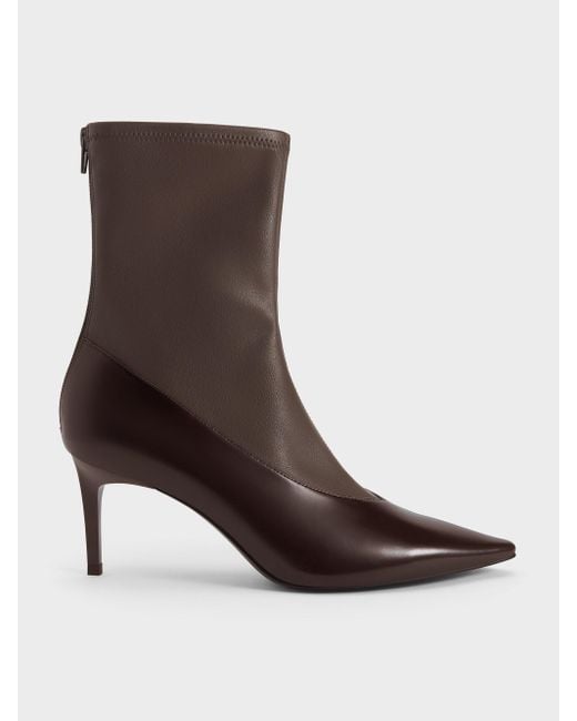 Charles & Keith Brown Pointed-Toe Back-Zip Stiletto-Heel Ankle Boots