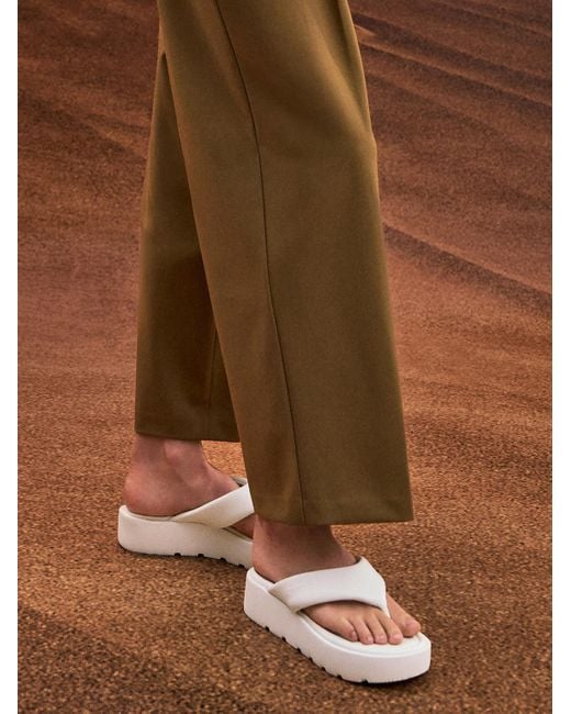 Charles & Keith White V-Strap Flatform Thong Sandals