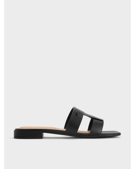Charles & Keith White Petina Leather Slide Sandals