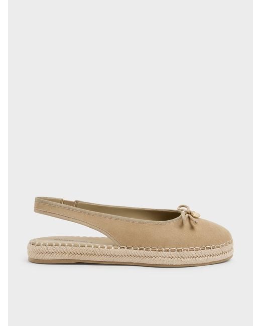 Charles & Keith Natural Faux Suede Bow Slingback Espadrilles