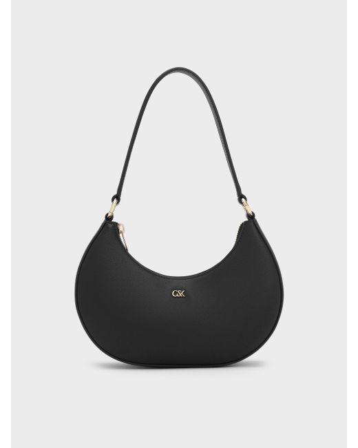 Charles & Keith Black Leather Crescent Hobo Bag
