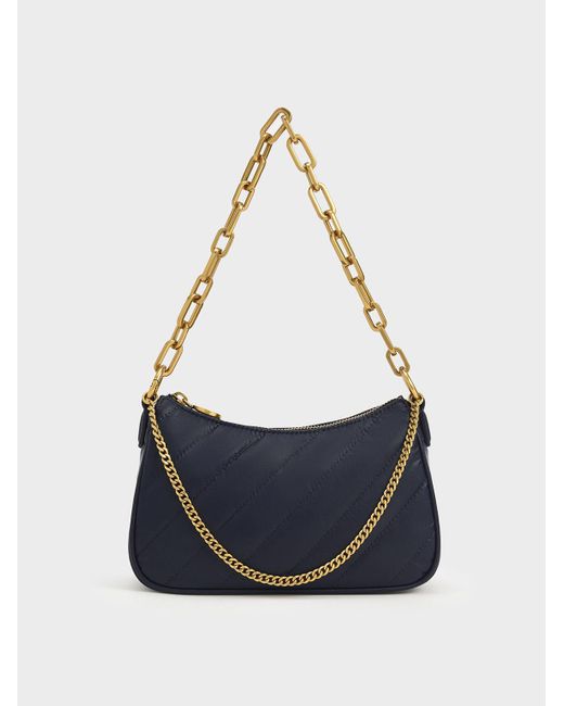 Charles & Keith Blue Chailly Chain Handle Crossbody Bag & Pouch