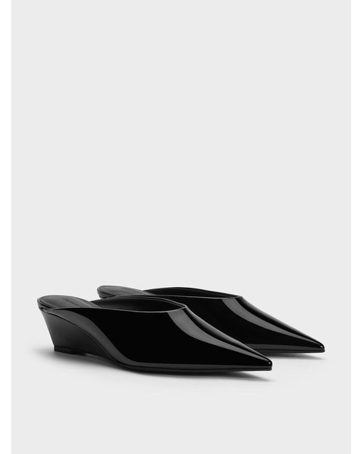 Charles & Keith White Patent Pointed-toe Wedge Mules