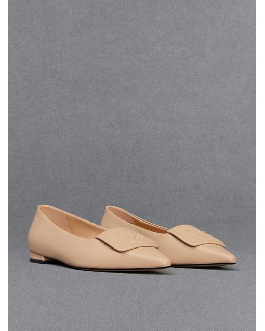 Charles & Keith Natural Leather Pointed-toe Flats