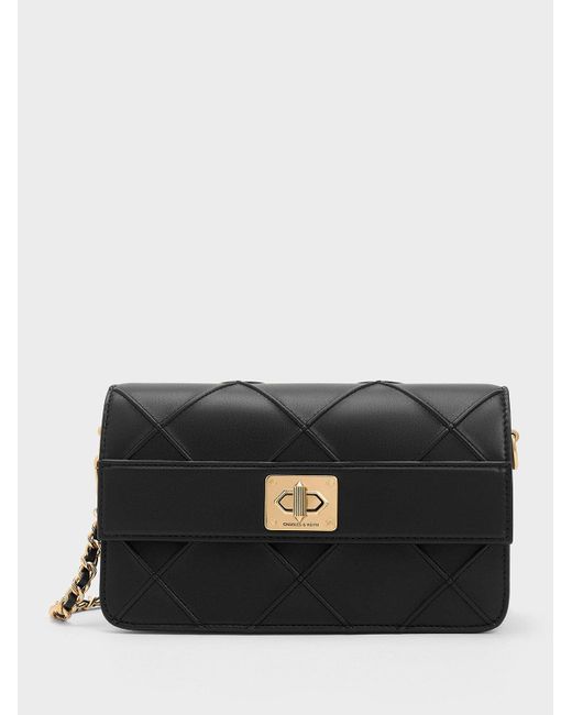 Charles & Keith Black Eleni Quilted Crossbody Bag