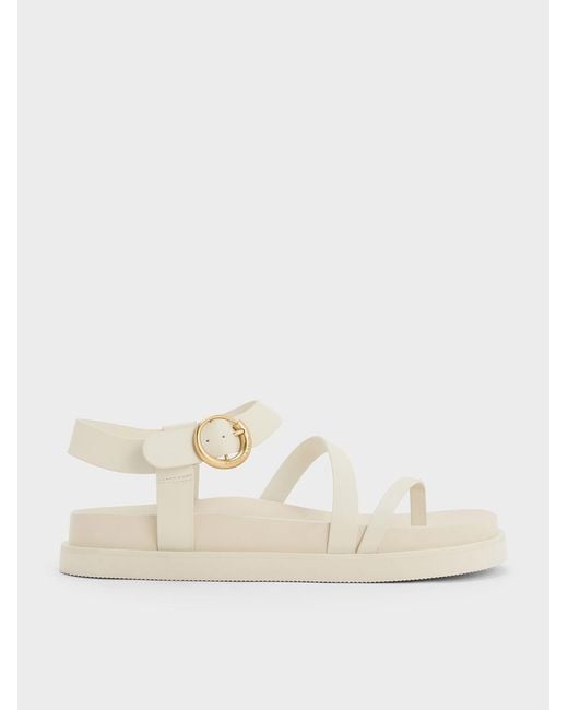 Charles & Keith Natural Buckled Ankle-strap Strappy Sandals