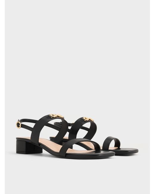 Charles & Keith White Metallic-accent Slingback Sandals