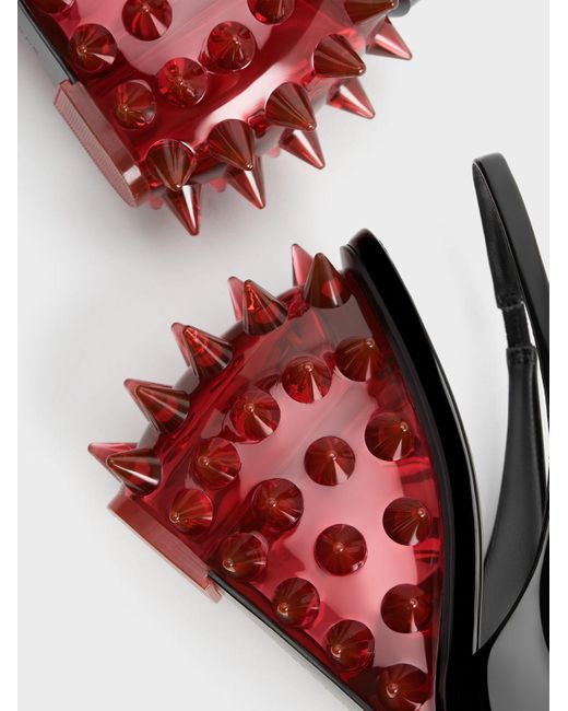 Charles & Keith Red Patent Spike-heel Slingback Wedges