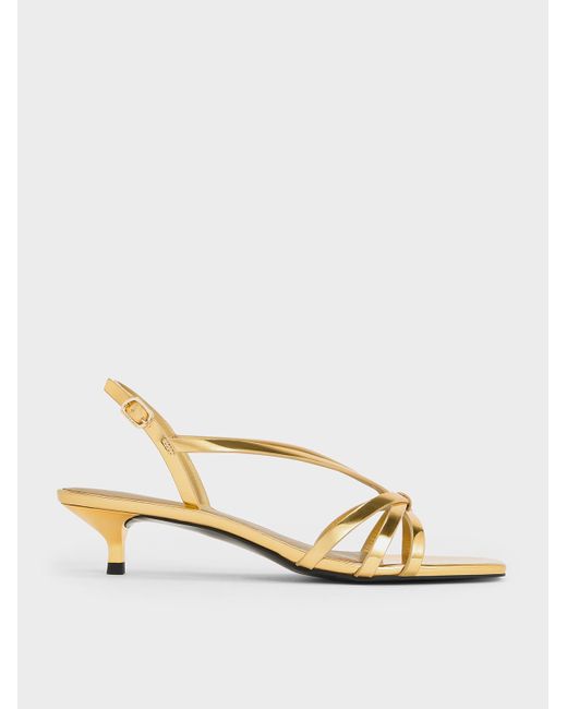 Charles & Keith Natural Metallic Kitten-Heel Strappy Sandals