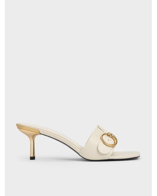 Charles & Keith Natural Metallic-accent Buckled Square-toe Mules