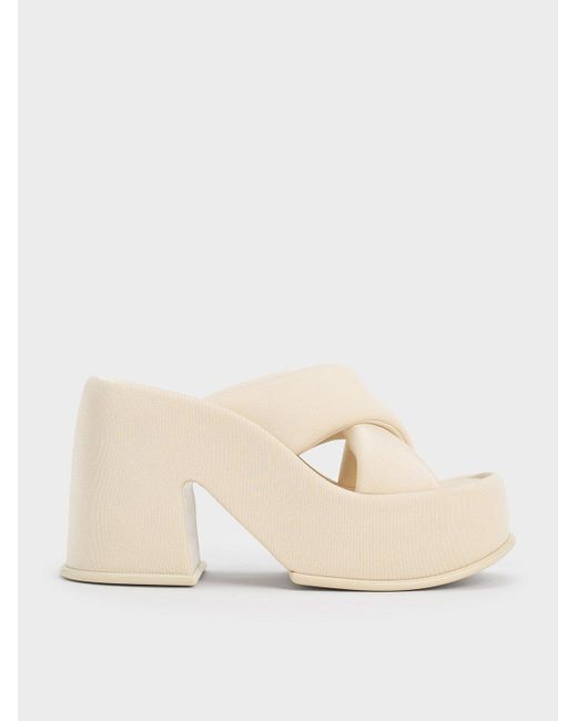 Charles & Keith Toni Puffy-strap Crossover Platform Mules in Natural | Lyst