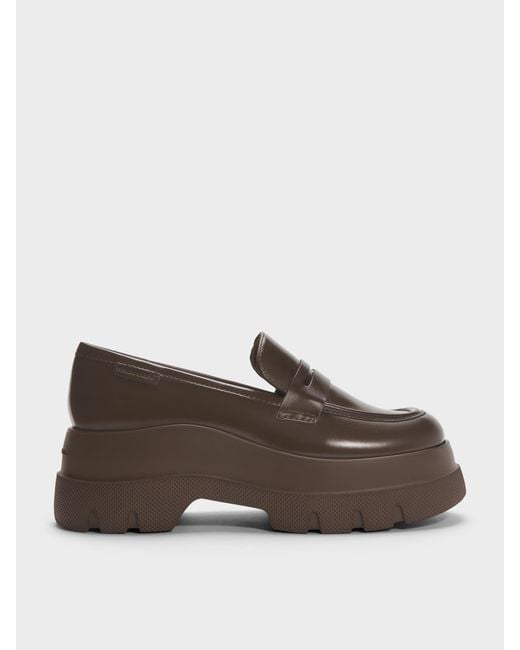 Charles & Keith Brown Leoi Platform Penny Loafers