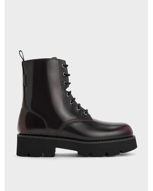 Charles & Keith Black Ridged-sole Lace-up Combat Boots