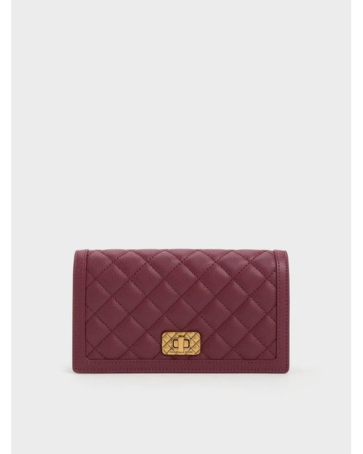 Charles & Keith Purple Micaela Quilted Long Wallet