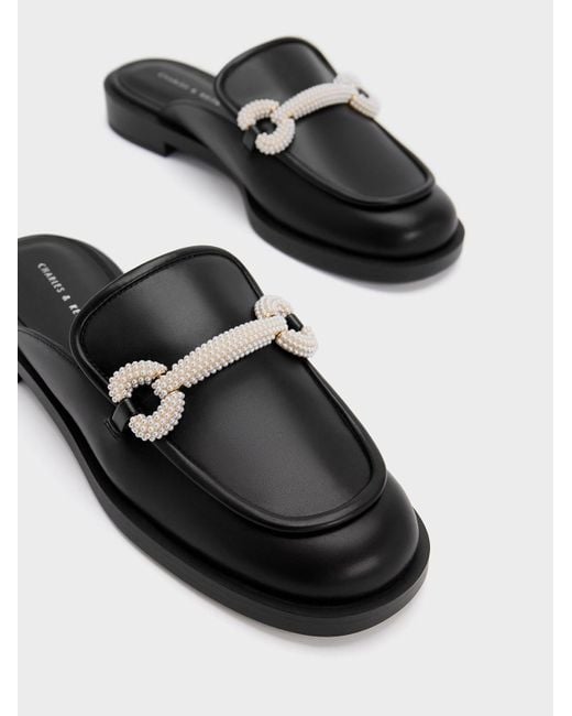Charles & Keith Black Beaded Accent Loafer Mules