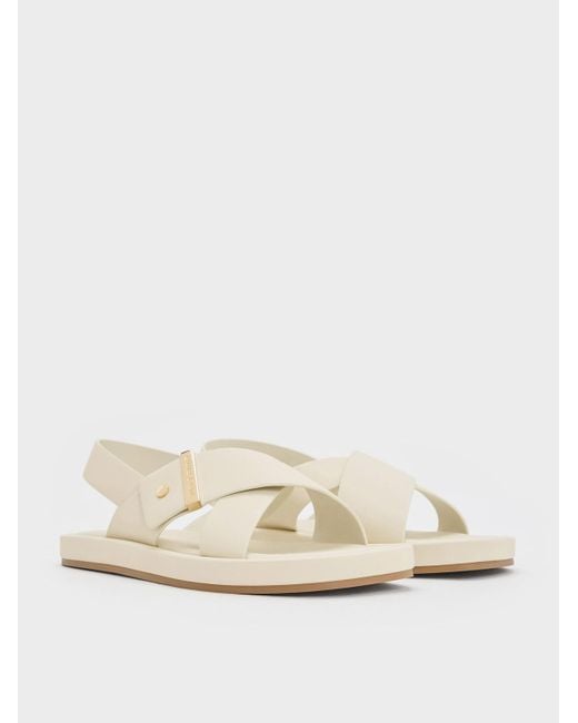 Charles & Keith Natural Crossover-strap Slingback Sandals