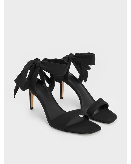 Charles & Keith Black Eliana Textured Tie-around Heeled Sandals