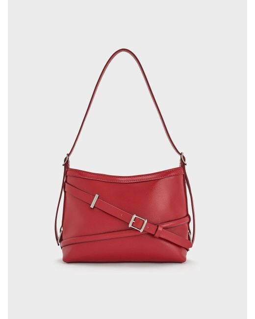 Charles & Keith Red Bryna Buckled-Strap Crossbody Bag