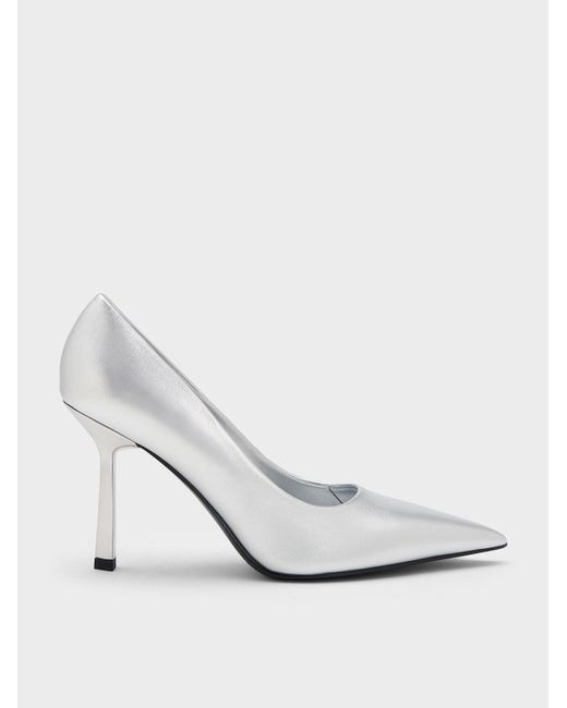 Charles & Keith White Metallic Pointed-toe Pumps