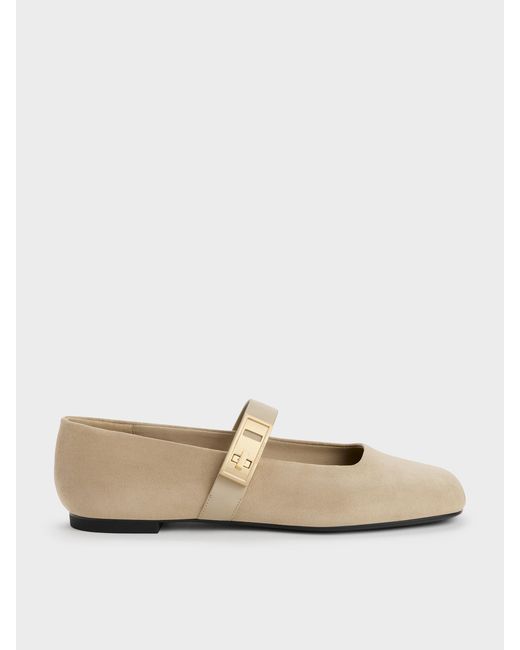 Charles & Keith White Lando Faux Suede Mary Jane Flats