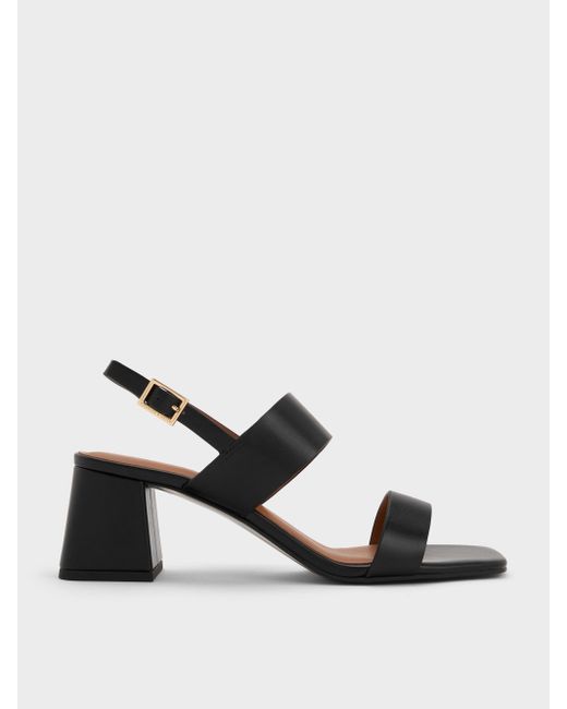 Charles & Keith White Double-Strap Block-Heel Slingback Sandals