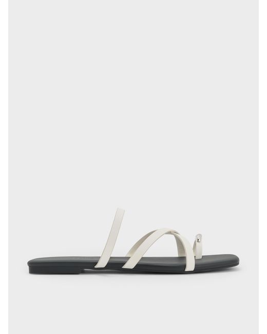 Charles & Keith White Metallic-accent Strappy Toe-ring Sandals