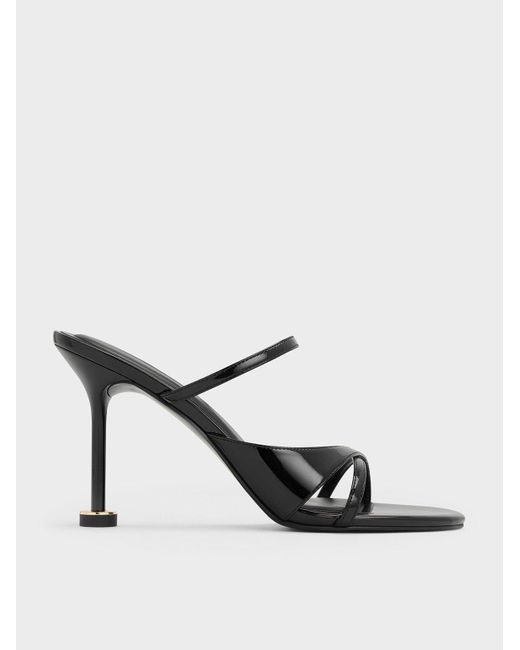 Charles & Keith White Wynn Patent Crossover Sculptural-Heel Strappy Mules