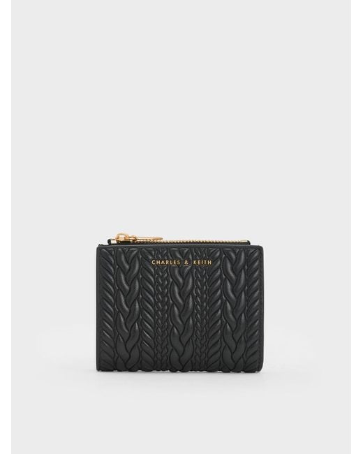 Charles & Keith Black Apolline Textured Top-zip Wallet