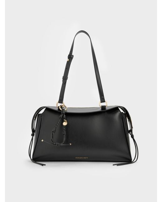Charles & Keith Black Haylen Braided-Charm Tote Bag