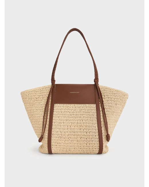 Charles & Keith Natural Shalia Raffia Tote Bag
