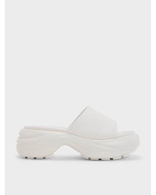 Charles & Keith White Wide-strap Curved Platform Sports Sandals