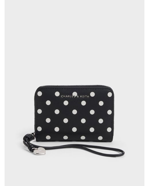 Charles & Keith Black Sianna Polka-Dot Wristlet
