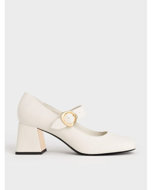 Charles & Keith Natural Buckled Mary Jane Pumps