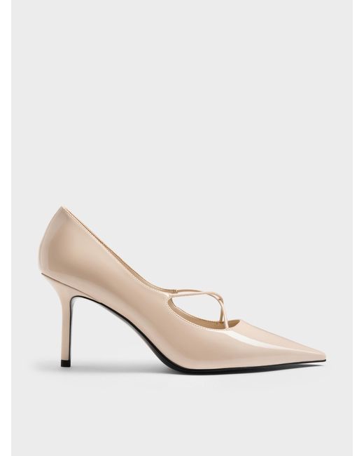 Charles & Keith White Patent Crossover Pointed Pumps