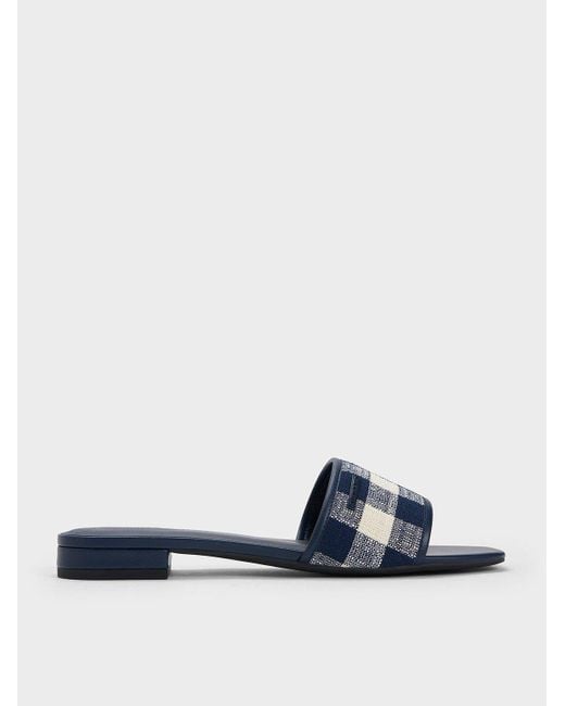 Charles & Keith Woven Gingham Flat Sandals in Blue Lyst