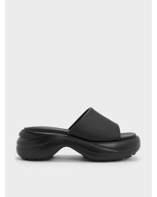 Charles & Keith Black Wide-strap Curved Platform Sports Sandals
