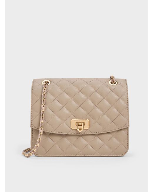 Charles & Keith Natural Cressida Quilted Chain Strap Bag