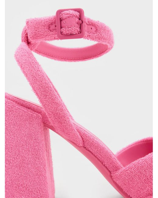 Charles & Keith Pink Loey Textured Bow Ankle-strap Sandals