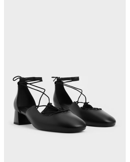 Charles & Keith Black Lace-up Tie-around D'orsay Pumps