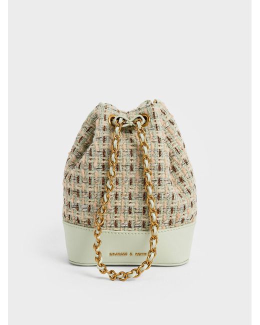 White Charles & Keith Braided-handle Drawstring Bucket Bag in Cream Womens Bags Bucket bags and bucket purses 