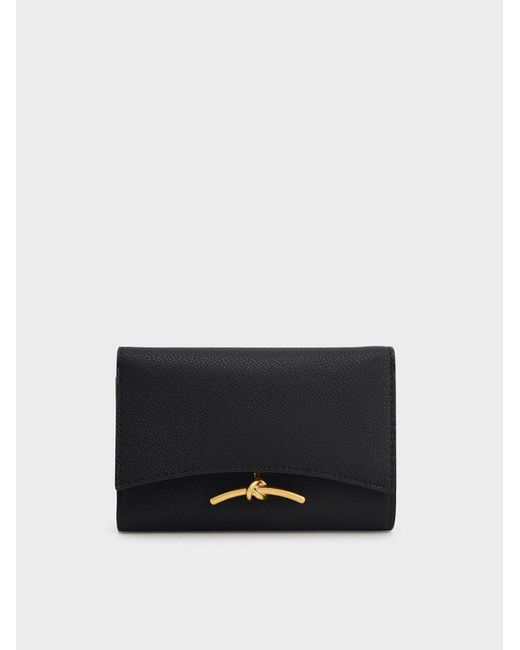 Charles & Keith Black Huxley Metallic-accent Front Flap Wallet