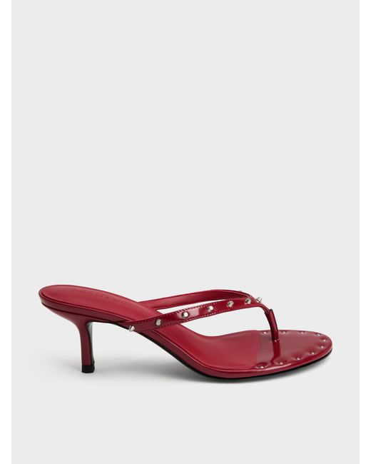 Charles & Keith Red Briella Studded Heeled Thong Sandals