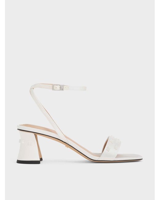 Charles & Keith Natural Recycled Polyester Beaded Heeled Sandals