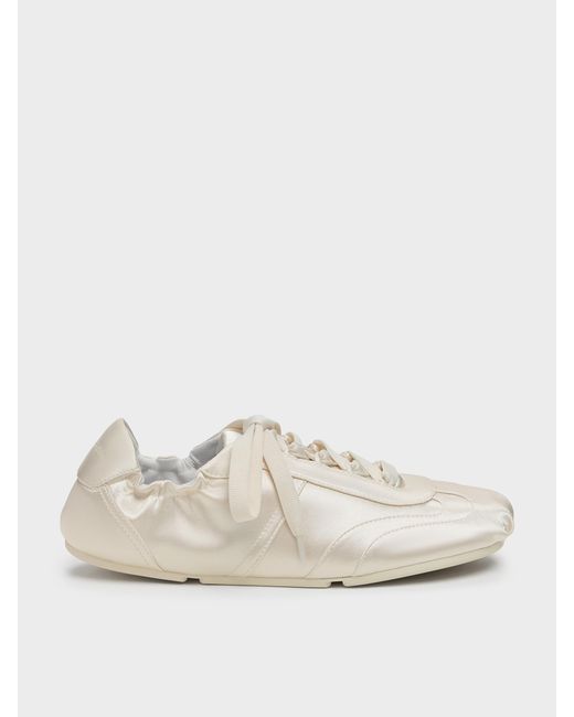 Charles & Keith White Cece Satin Ruched Sneakers