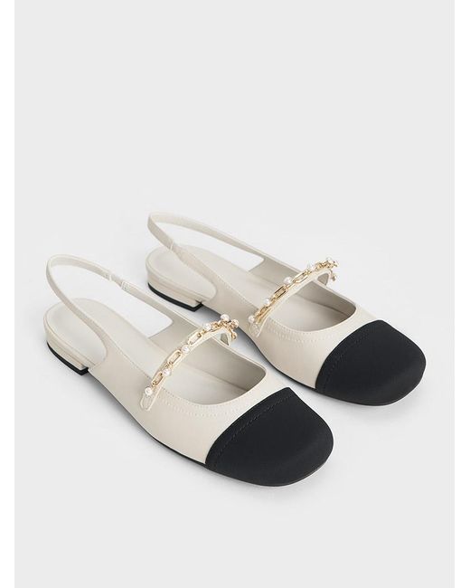 Charles & Keith White Beaded Chain-link Slingback Flats