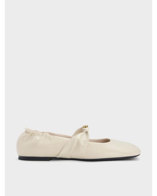 Charles & Keith White Metallic-Accent Twist-Strap Mary Jane Flats