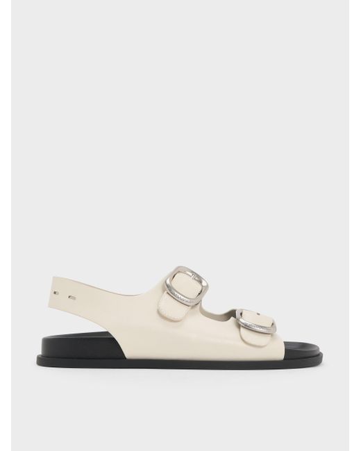 Charles & Keith White Buckled Double-Strap Slingback Sandals