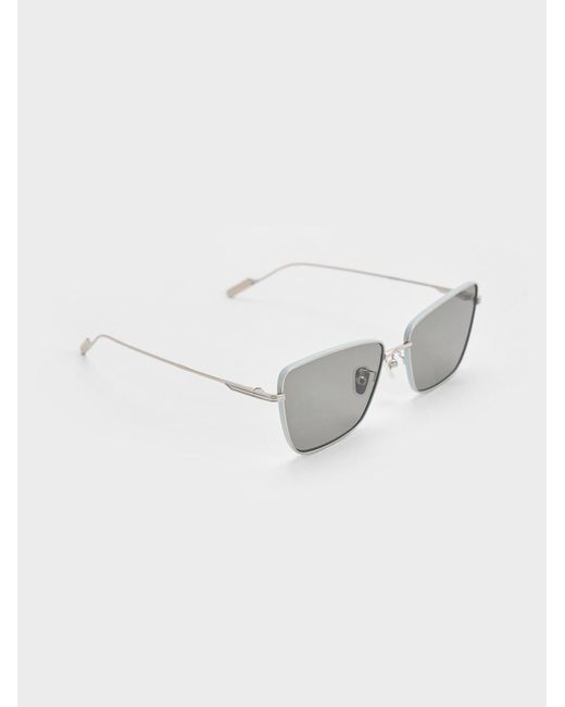 Charles & Keith Gray Metallic-rim Square Sunglasses