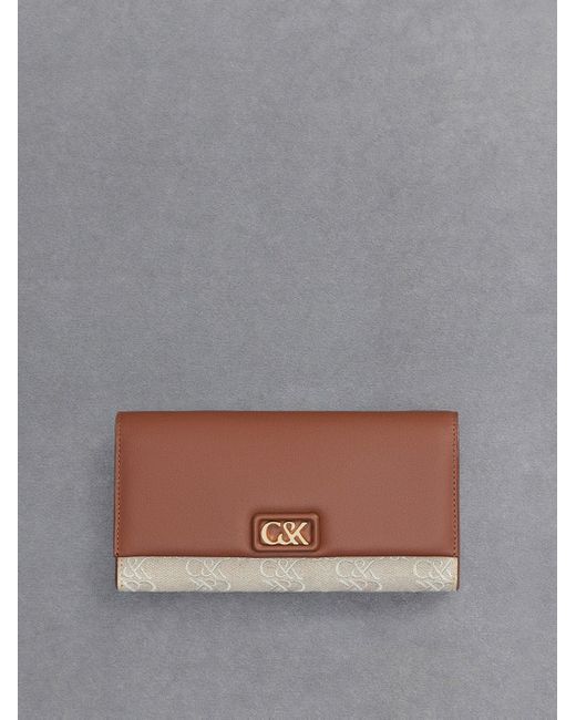 Charles & Keith Gray Leather & Canvas Chain-strap Wallet