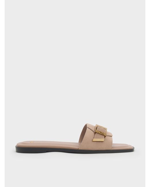 Charles & Keith White Whitney Suede & Leather Slide Sandals